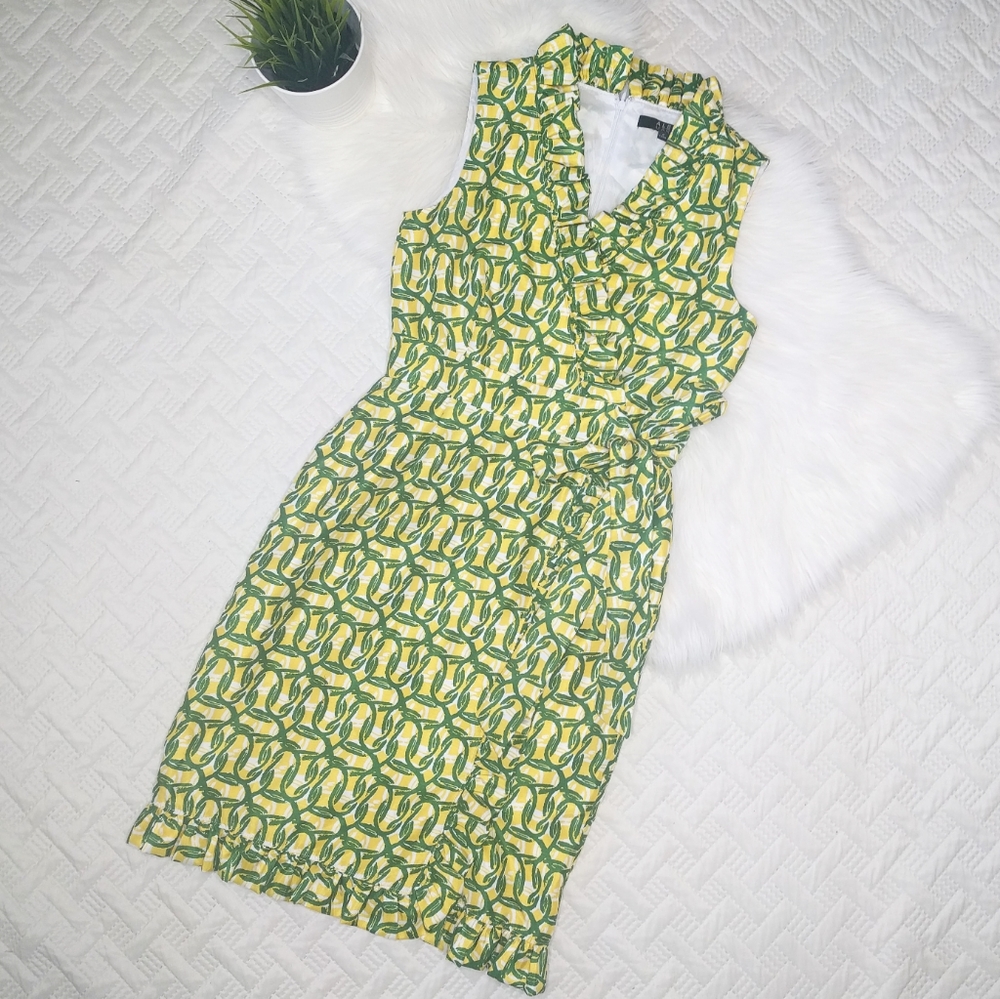 {Alex Marie} Green and Yellow Ruffle Dress